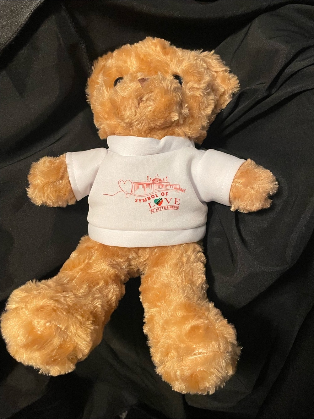 Plush Teddy Bear in Light Brown with White Shirt - St.Kitt&Nevis Symbol of Love